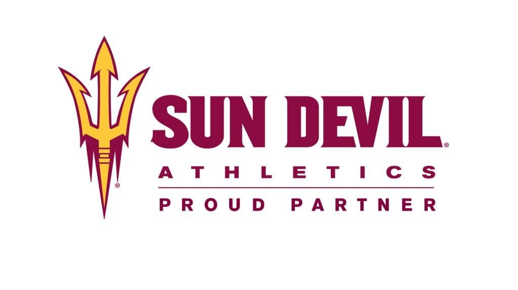 Sun Devil Athletics logo with trident symbol and bold text.