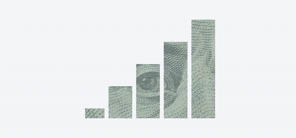 Financial growth chart with dollar bills, representing legal financial advice.